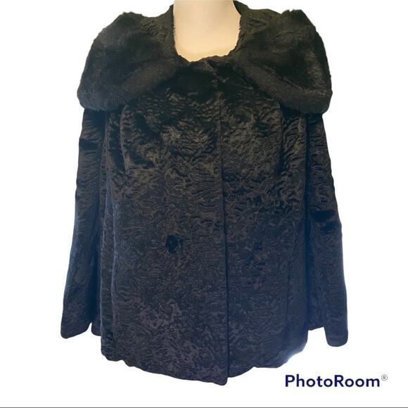 Vintage faux fur black swing opera coat size S - Picture 1 of 9